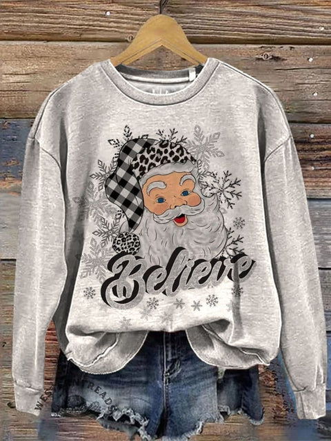 Christmas Art Print Casual Cotton Sweatshirt