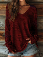 100% Cotton🍃Women's Floral Art Print Casual V-neck Long Sleeve T-shirt