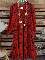 Vintage Contrast Western Style Cotton And Linen Midi Dress