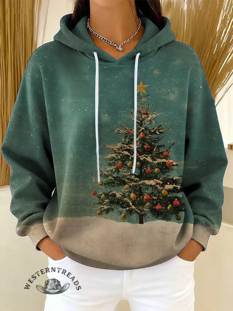 Christmas Trees Print Cotton Casual Hoodie Sweatshirt