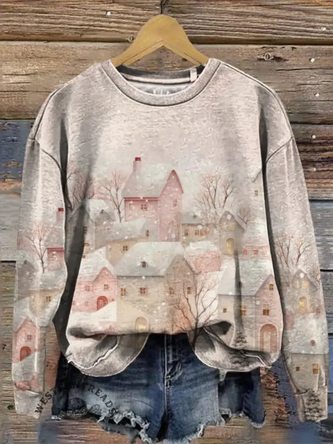 Winter Art Print Casual Sweatshirt