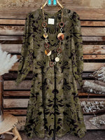 Vintage Contrast Western Style Cotton And Linen Midi Dress