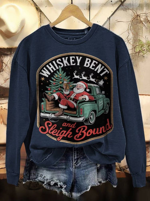 Whiskey Bent And Sleigh Bound Print Casual Cotton Sweatshirt
