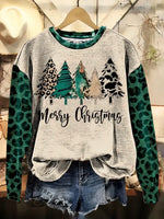 Retro Texture Christmas Tree Print Casual Cotton Sweatshirt