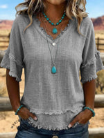 Vintage ArtPatchwork Cotton And Linen Shirt