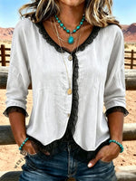 Women's Vintage Ruffled Chiffon Patchwork Casual Shirt