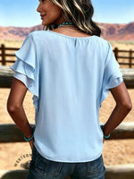 Women's Vintage Ruffle Patchwork Chiffon Casual Shirt