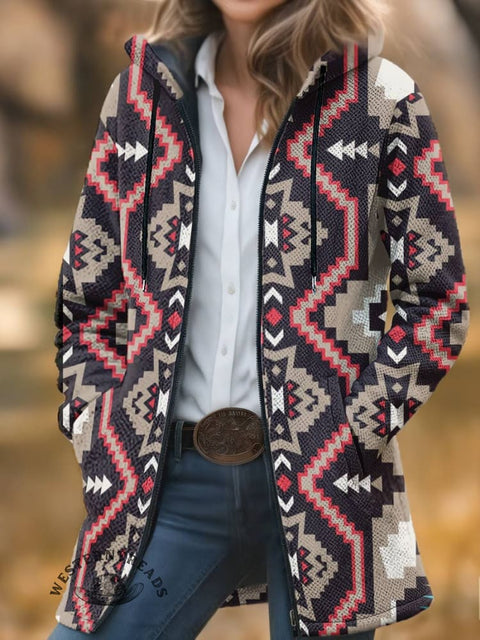 Aztec Print Unisex Plush Thick Long-sleeved Cardigan Coat