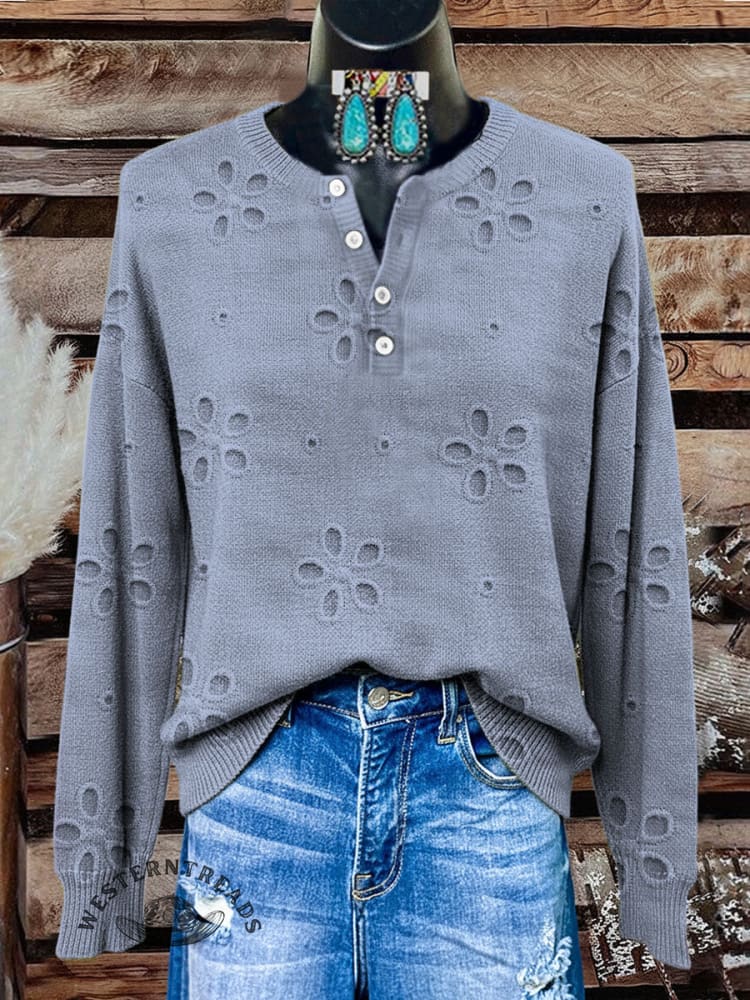 Floral Pattern Art Print Buttoned Cardigan Sweater