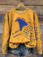 Retro Horse Art Print Casual Cotton Sweatshirt