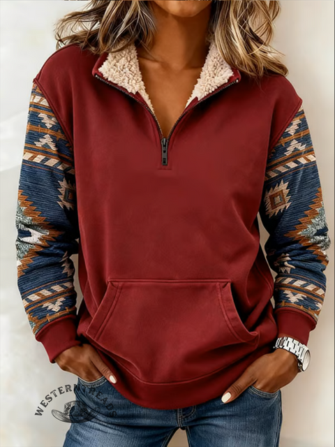 Casual Aztec Half-Zip Cotton Sweatshirt