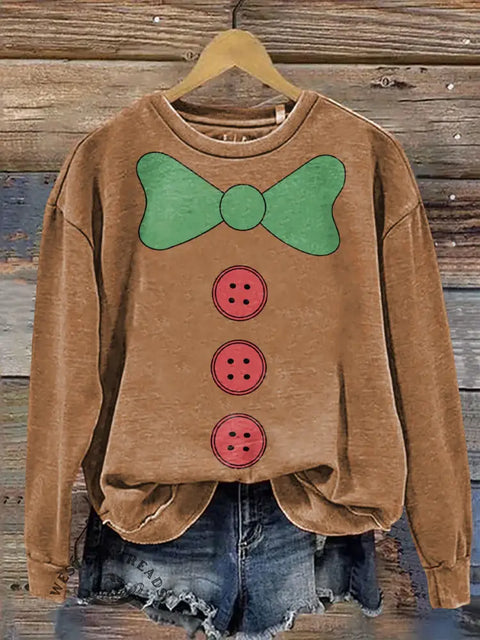 Christmas Gingerbread Man Print Casual Cotton Sweatshirt