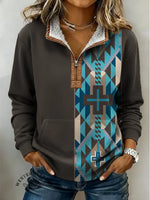 Simple Aztec Print Casual Half-zip Cotton Sweatshirt