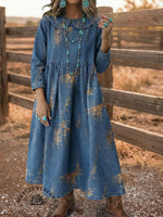 Vintage Elegant Denim Aztec Art Dress