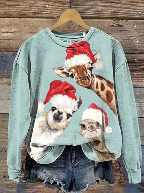 Funny animals wearing Santa hats Casual Cotton Sweatshirt