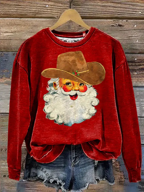 Retro Christmas Art Print Casual Cotton Sweatshirt