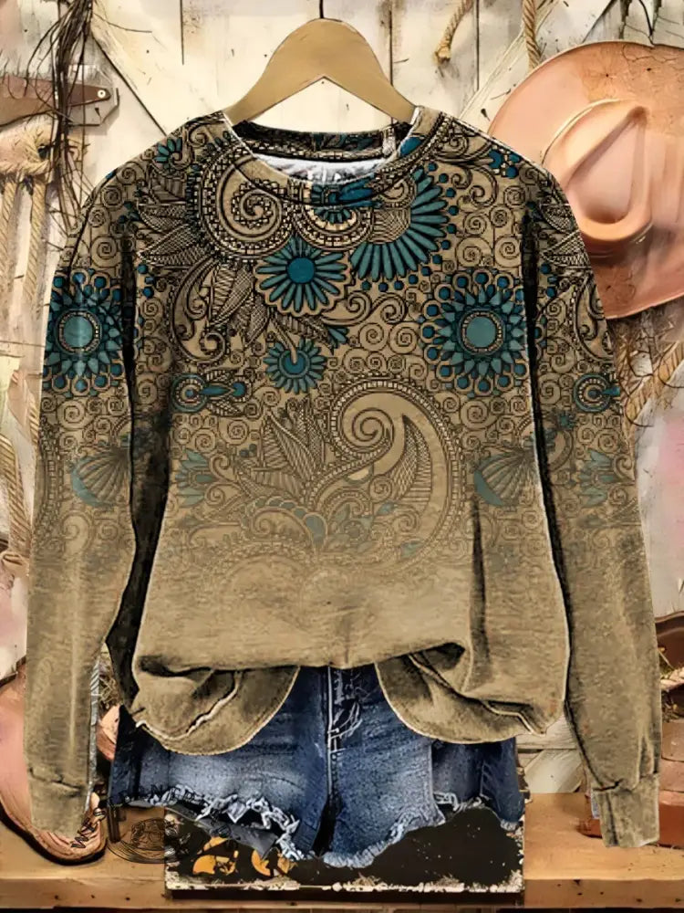 Retro Floral Casual Cotton Sweatshirt