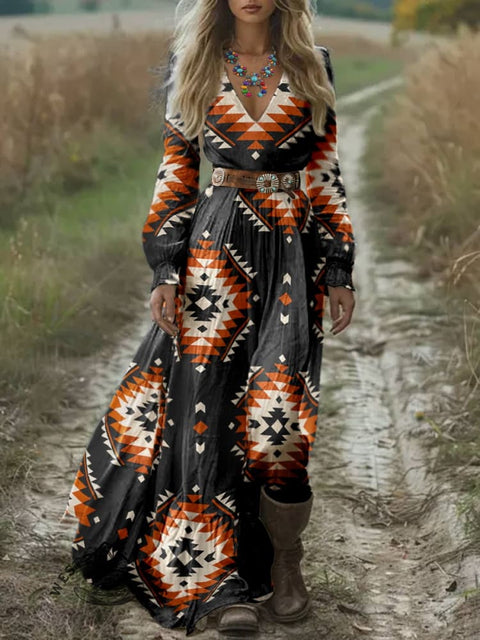 Women's Aztec Print Pocket Cotton Dress