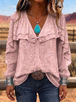 Boho Pink Tie-Neck Chiffon Top