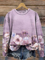 Retro Flowers Art Prints Casual Cotton Sweatshirt