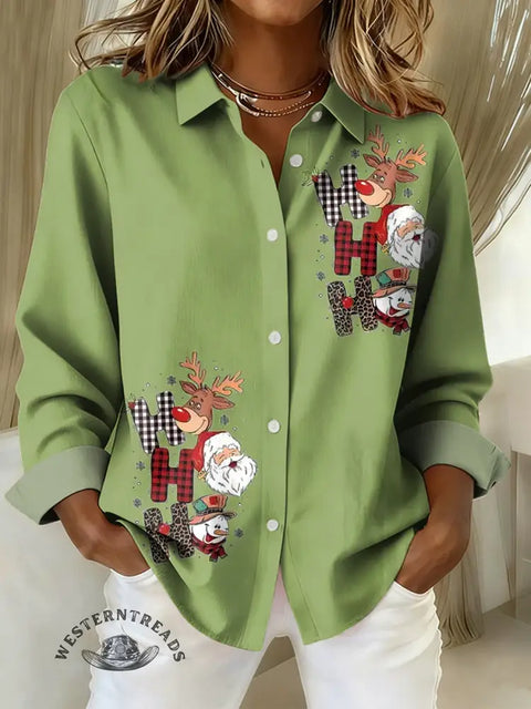 Women's Christmas Print Casual Cotton Shirt