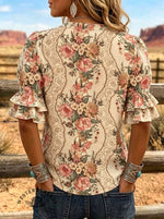 Women's Floral Print Puff Sleeve Casual Shirt