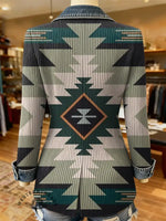 Vintage Aztec Art Print Patchwork Denim Sweater Cardigan Coat