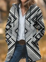 Aztec Print Unisex Plush Thick Long-sleeved Cardigan Coat
