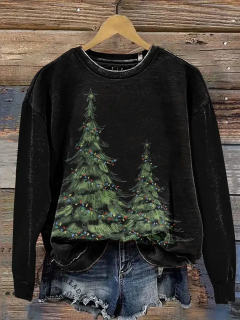 Retro Christmas Art Print Casual Cotton Sweatshirt