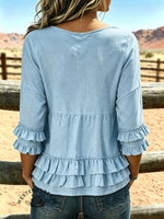 Women's Vintage Ruffle Patchwork Casual Shirt