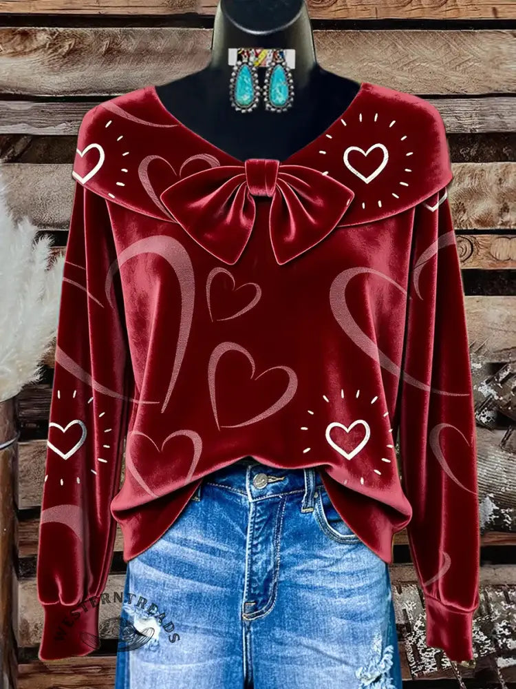 Women's Valentine's Day Casual Velvet Top