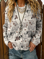Western Horse Print Buttoned Cardigan Sweater