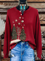 Retro Christmas Print Buttoned Cardigan Sweater