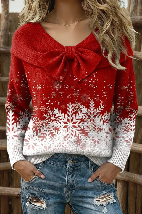 Retro Snow Art Print Buttoned Cardigan Sweater