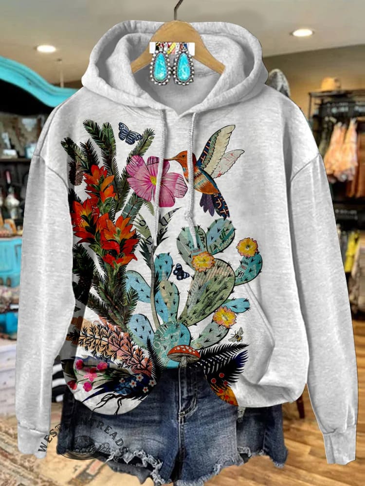 Cactus Art Print Casual Hoodie Sweatshirt