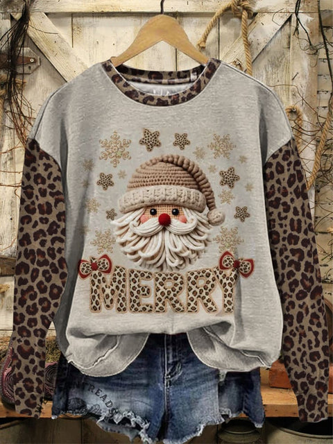 Christmas Art Print Casual Cotton Sweatshirt