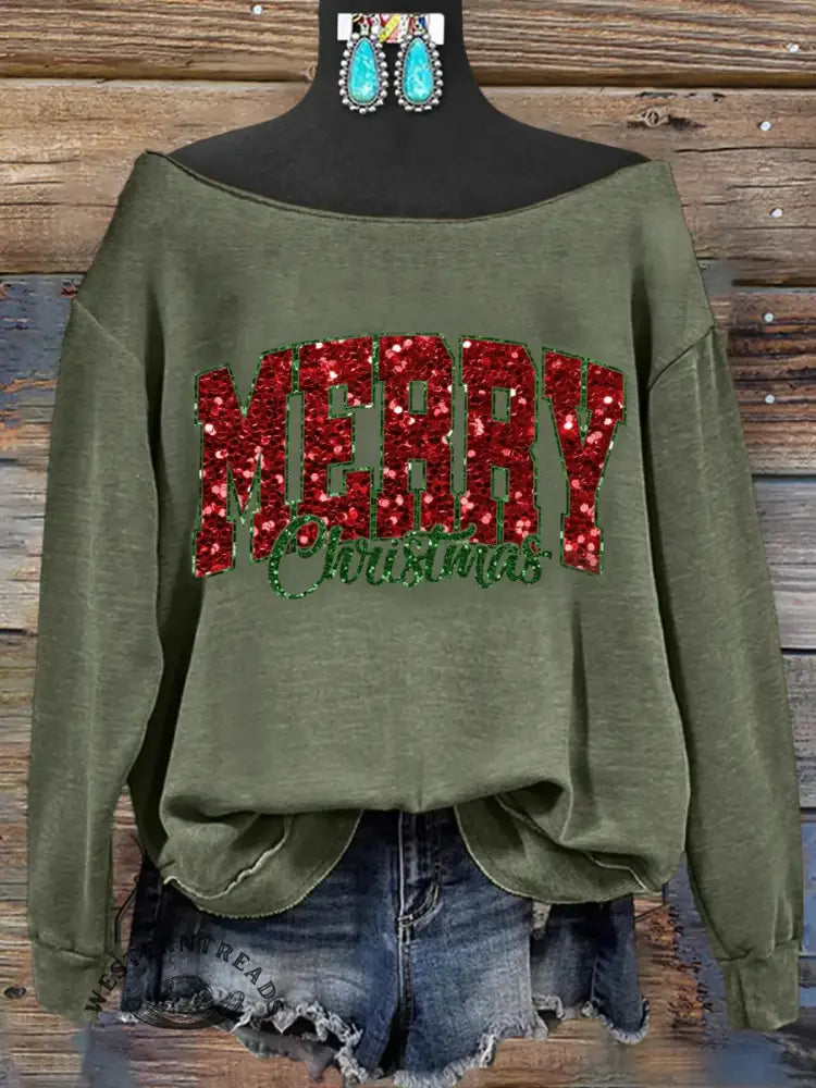 Vintage Contrast Print Christmas Sweatshirt
