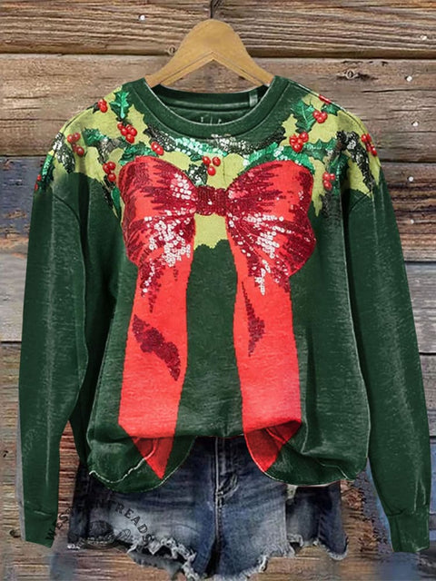 Christmas Art Print Casual Cotton Sweatshirt