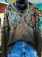 Vintage Paisley Art Print Casual V-Neck Sweater
