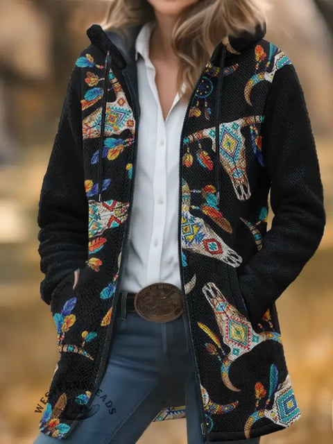 Ethnic Art Unisex Plush Thick Long-Sleeved Cardigan Coat