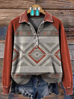 Vintage Aztec Art Print Casual Sweatshirt