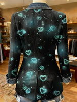 Heart Art Print Patchwork Denim Sweater Cardigan Coat