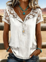 Women's Vintage Print Casual Hollow-Out Denim Shirt