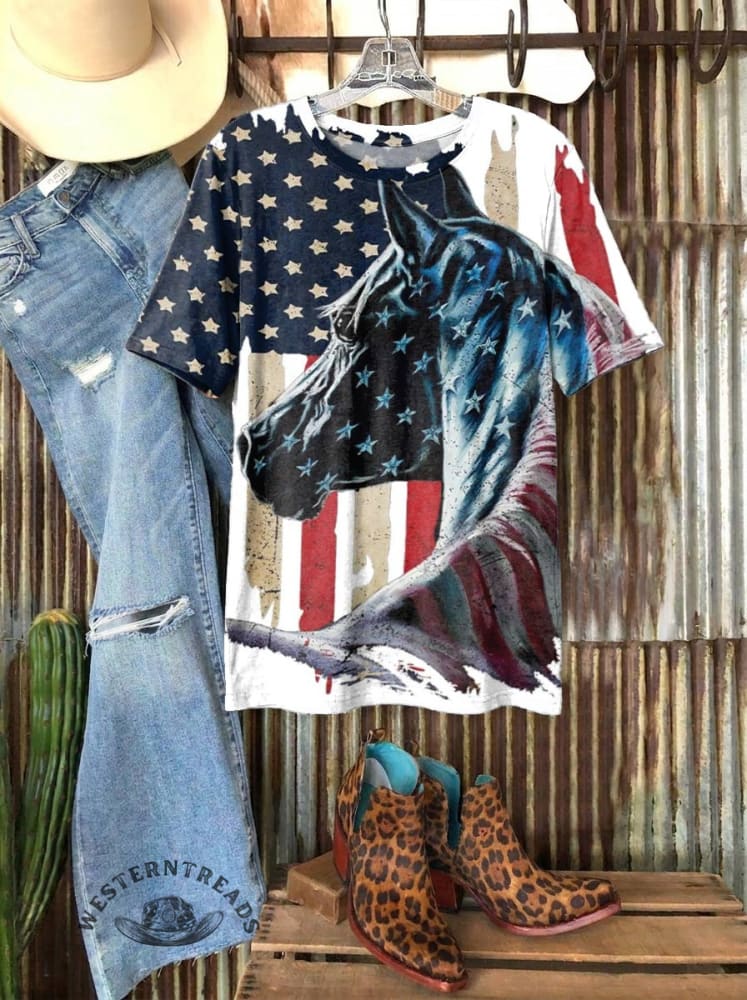 Flag Horse Art Print T-shirt