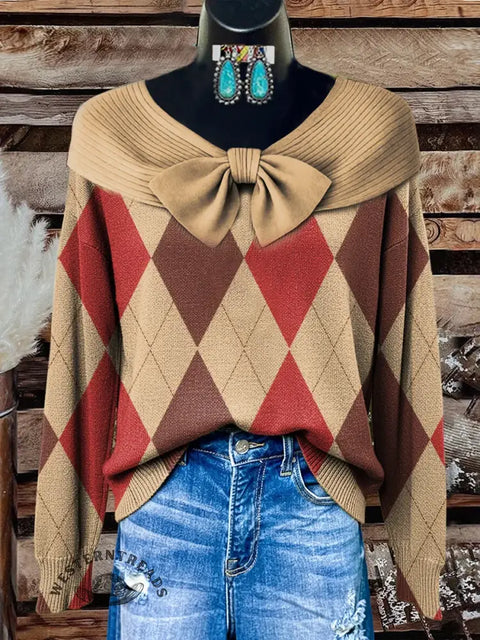 Retro Art Print Buttoned Cardigan Sweater