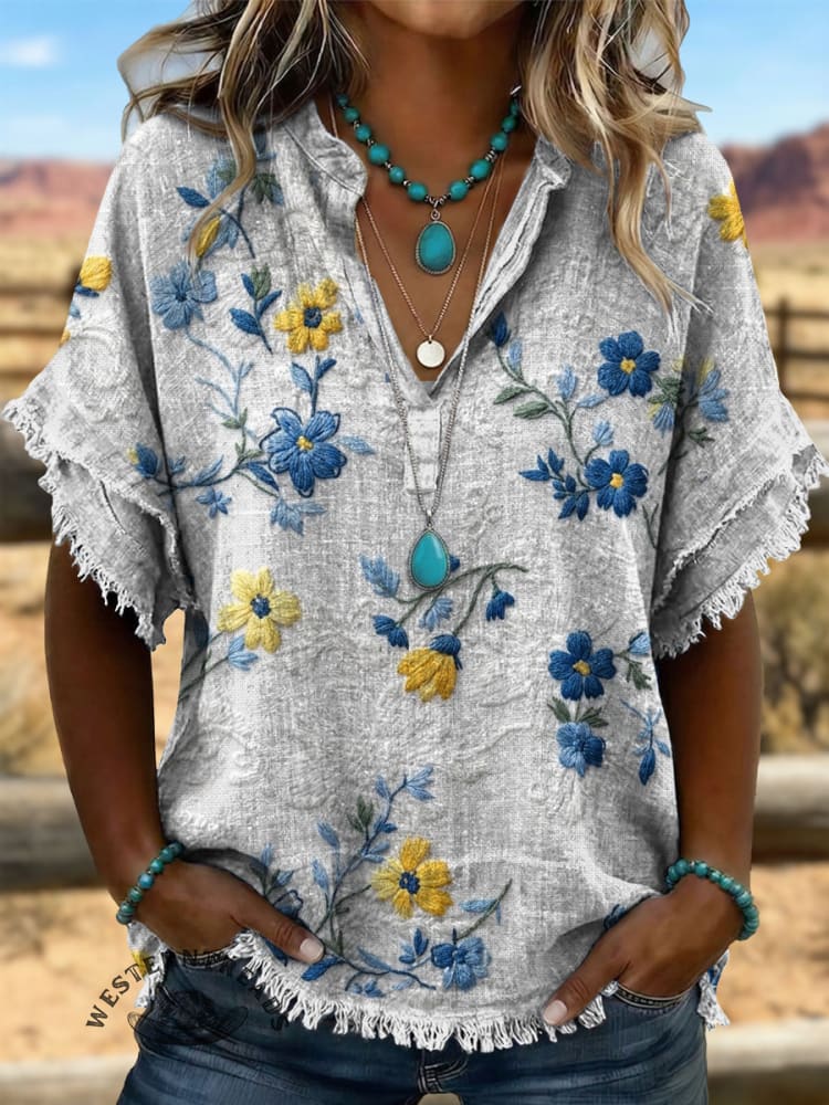 Vintage ArtPatchwork Cotton And Linen Shirt