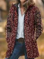 Flowers Print Unisex Plush Thick Long-sleeved Cardigan Coat