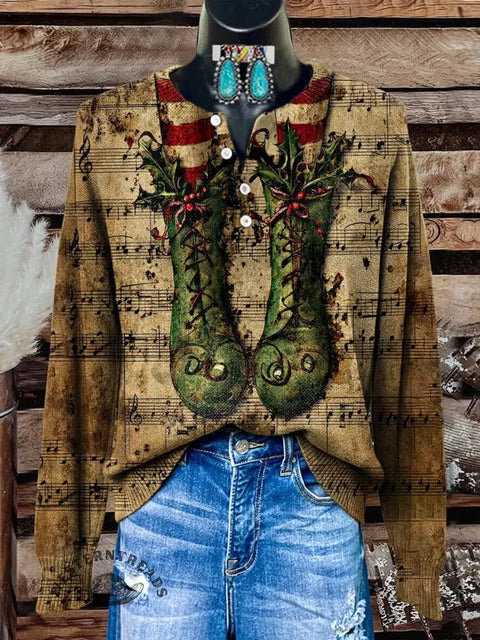 Retro Print Buttoned Cardigan Sweater