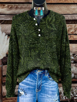 Floral Art Print Buttoned Cardigan Sweater