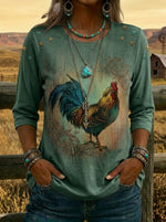 Women's Vintage Chicken Print Casual Half-sleeve Top